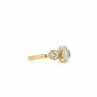 Three Stone Emerald Center Diamond Engagement Ring in 14K Yellow Gold