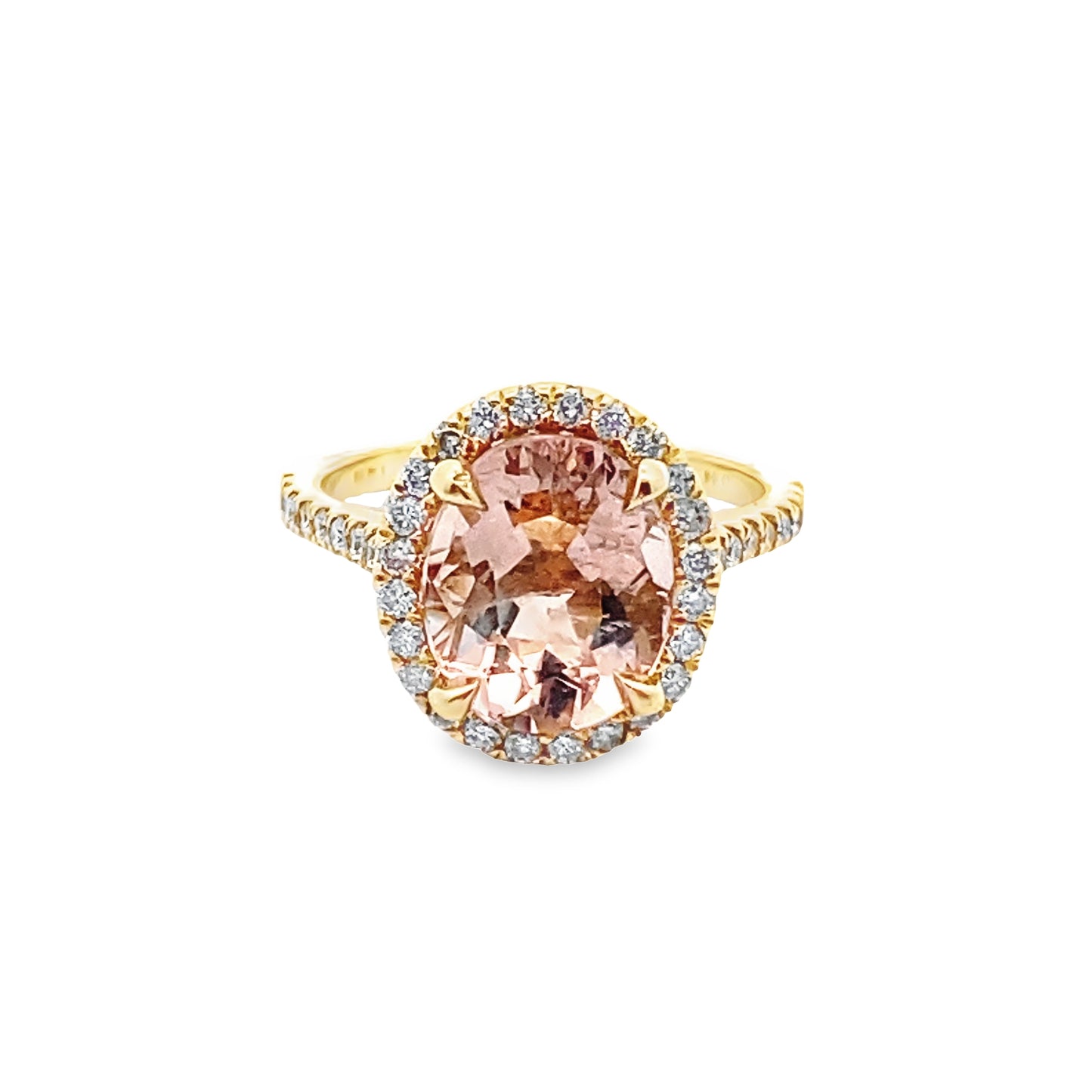 Morganite Ring with Diamond Halo in 14K Yellow Gold