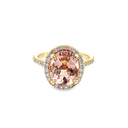 Morganite Ring with Diamond Halo in 14K Yellow Gold