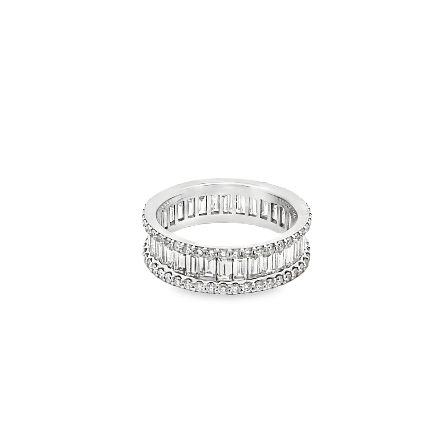 Channel Set Baguette-Cut and Round-Cut Diamonds Ring in 14K White Gold