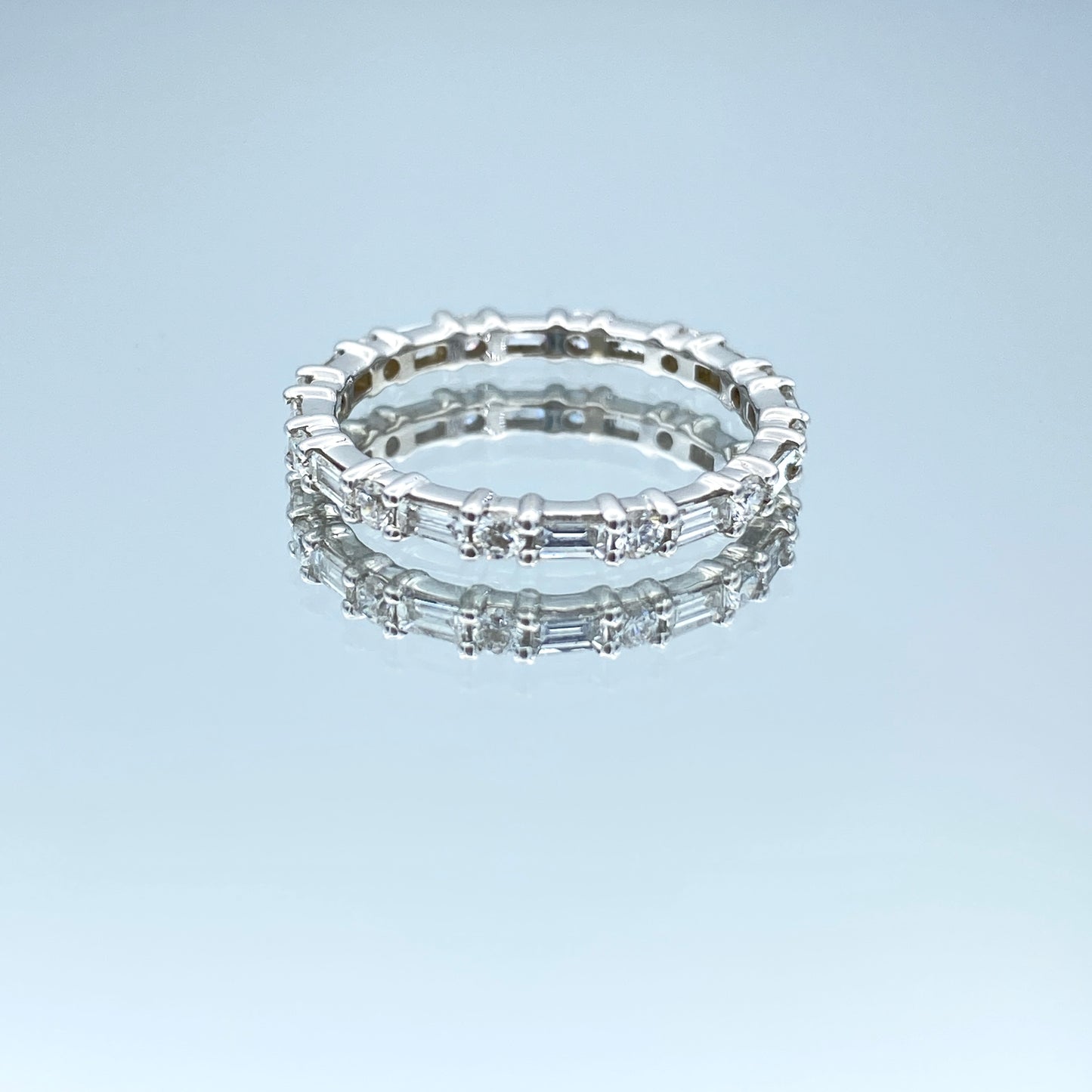 Baguette-Cut and Round-Cut Diamond Eternity Ring in 14K White Gold - L and L Jewelry
