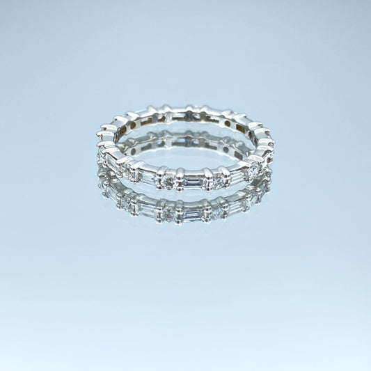 Baguette-Cut and Round-Cut Diamond Eternity Ring in 14K White Gold - L and L Jewelry