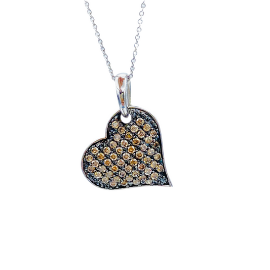 Heart Shape Chocolate Diamond Pendant Necklace in 14K White Gold