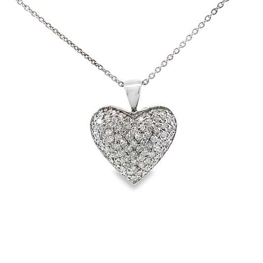 Heart Shape Puffed Diamond Pendant Necklace in 14K White Gold