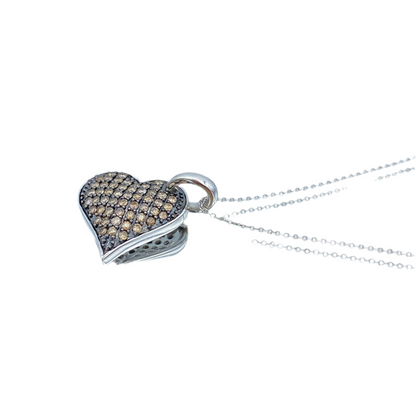 Heart Shape Chocolate Diamond Pendant Necklace in 14K White Gold