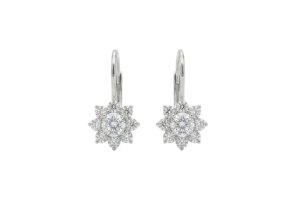 Round Cut Diamond Cluster Sunburst Drop Earrings