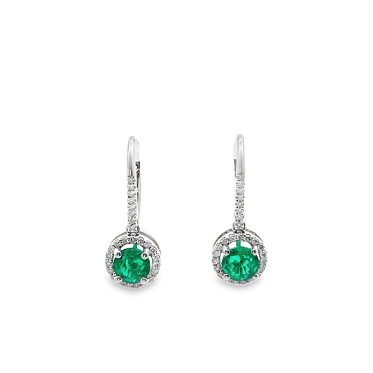 Dangly Green Emerald and Diamond Earrings