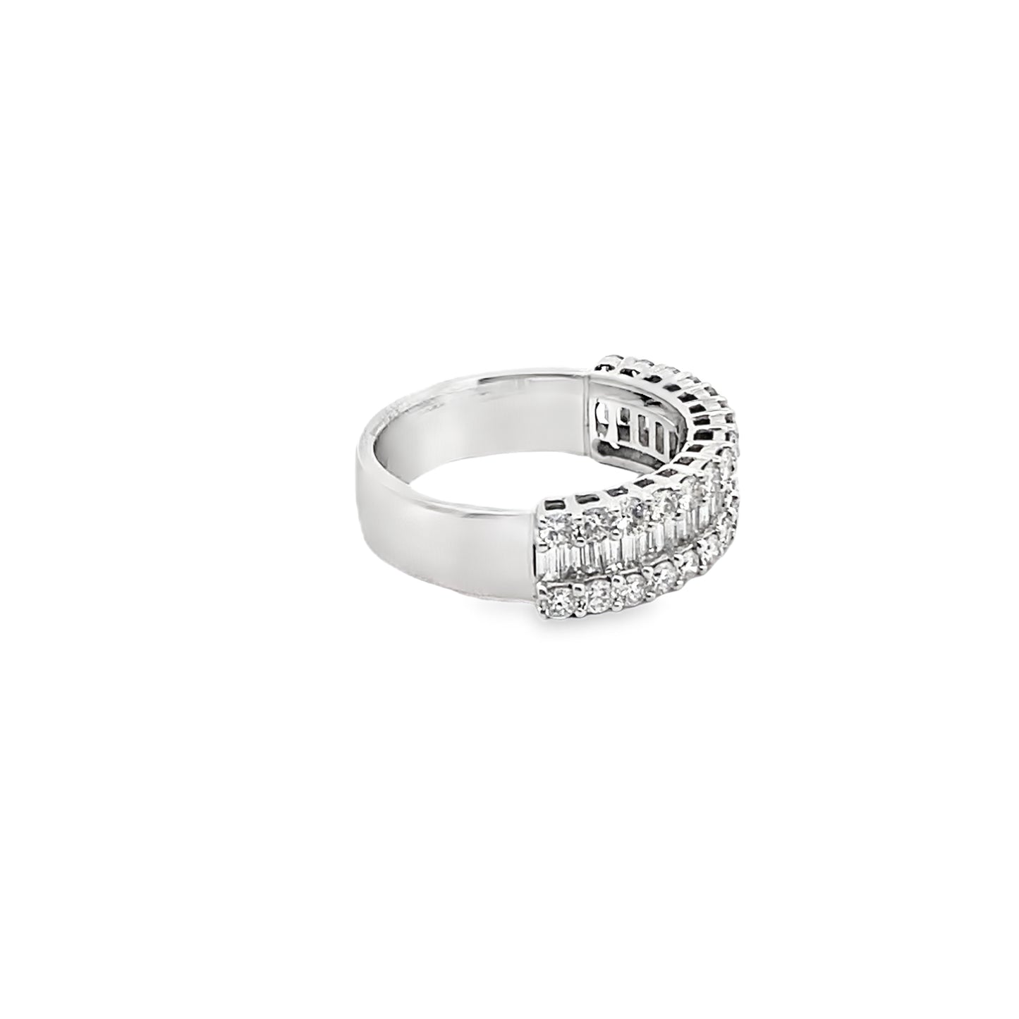 Channel Set Baguette-Cut and Round-Cut Diamonds Ring in 14K White Gold