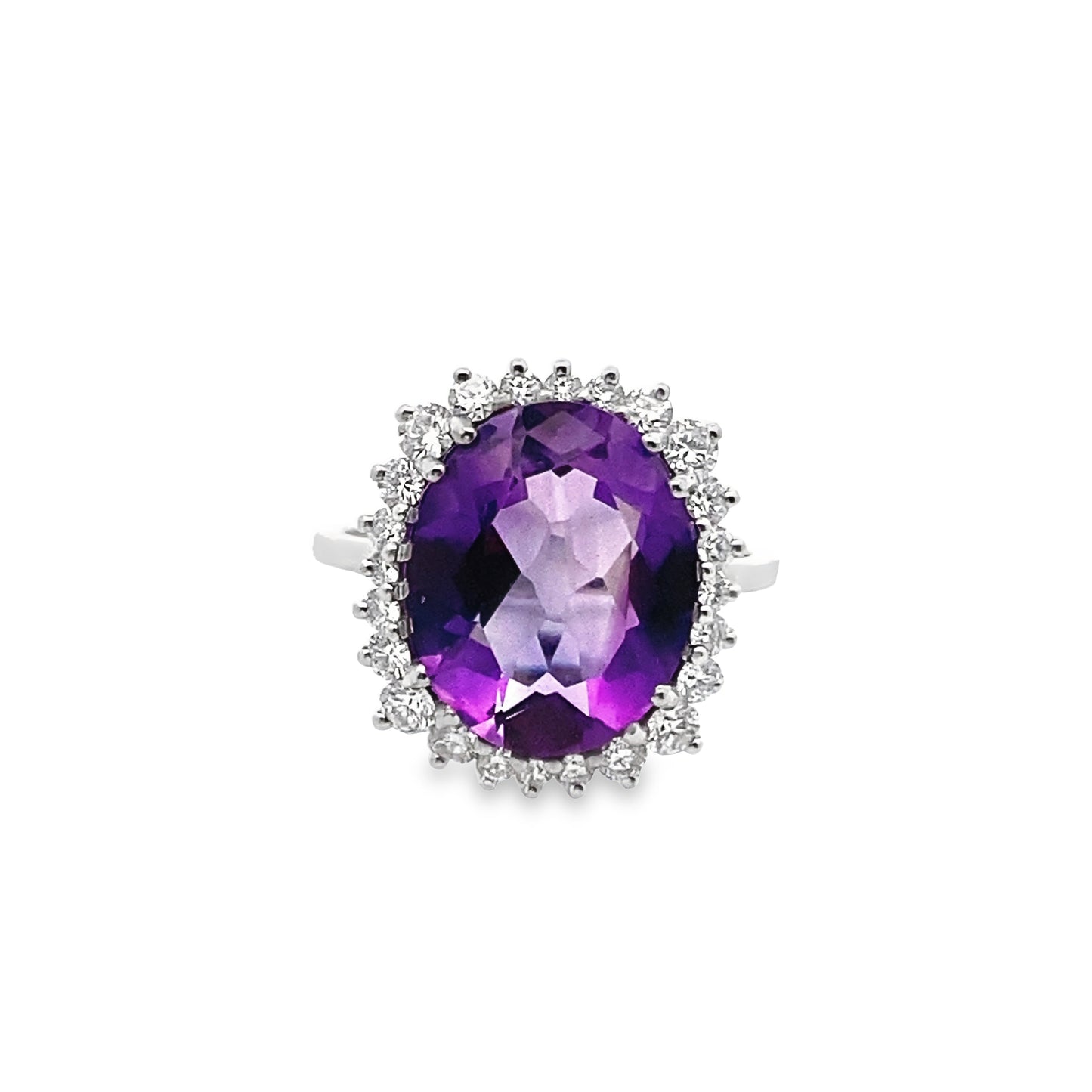 Amethyst Ring with a Diamond Halo in 14k White Gold