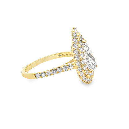 Pear Shaped Double Halo Diamond Engagement Ring in 14K Yellow Gold