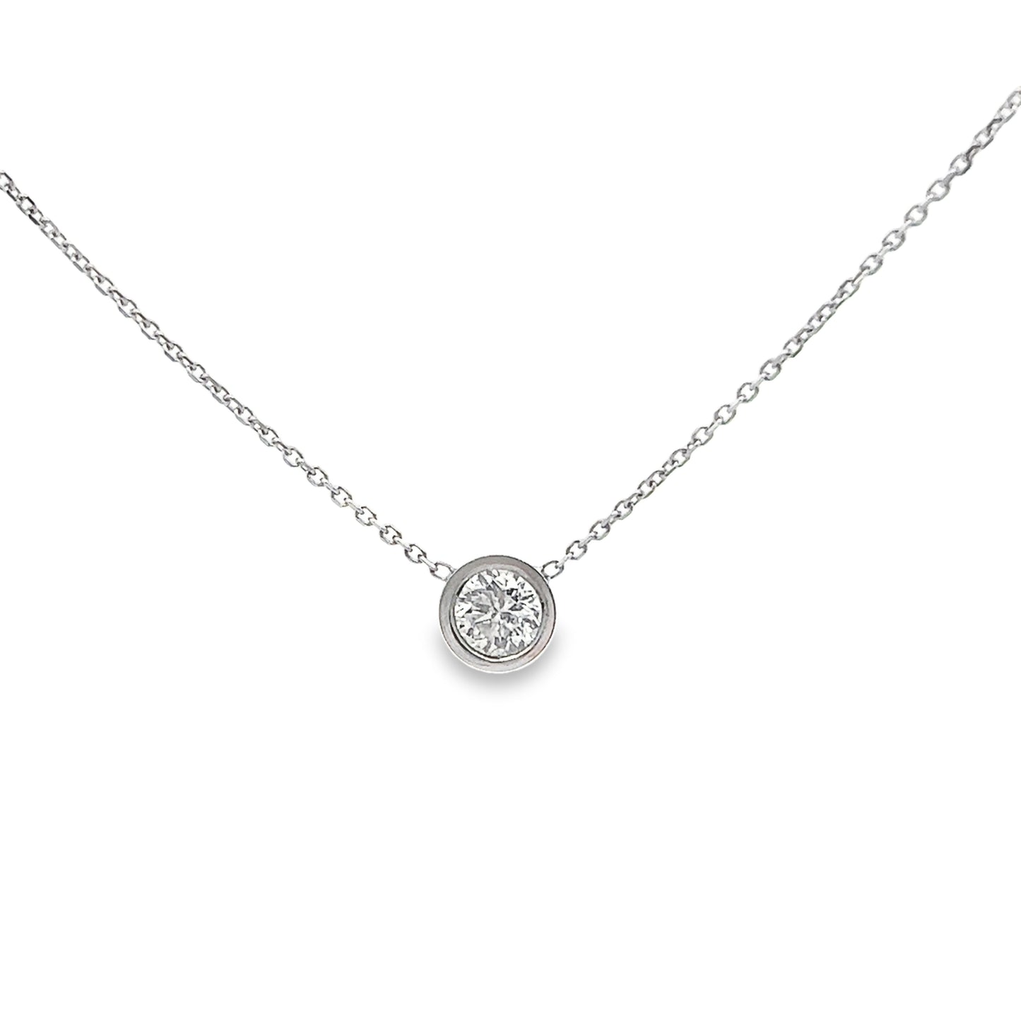 Bezel Set Round Brilliant-Cut Diamond Pendant in 14K White Gold