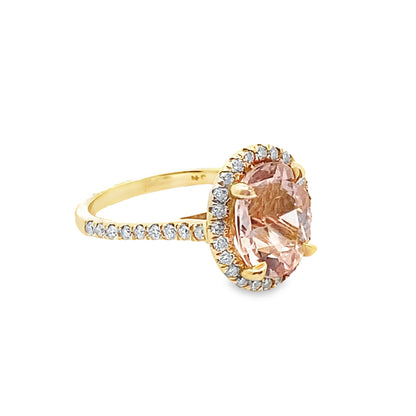 Morganite Ring with Diamond Halo in 14K Yellow Gold