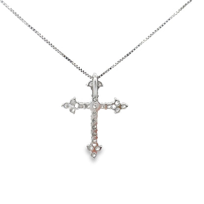 Three point Diamond Cross Necklace in 14K White Gold