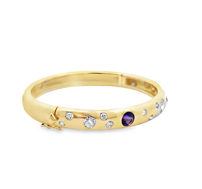 Amethyst and Diamond 14K Gold Bangle Bracelet