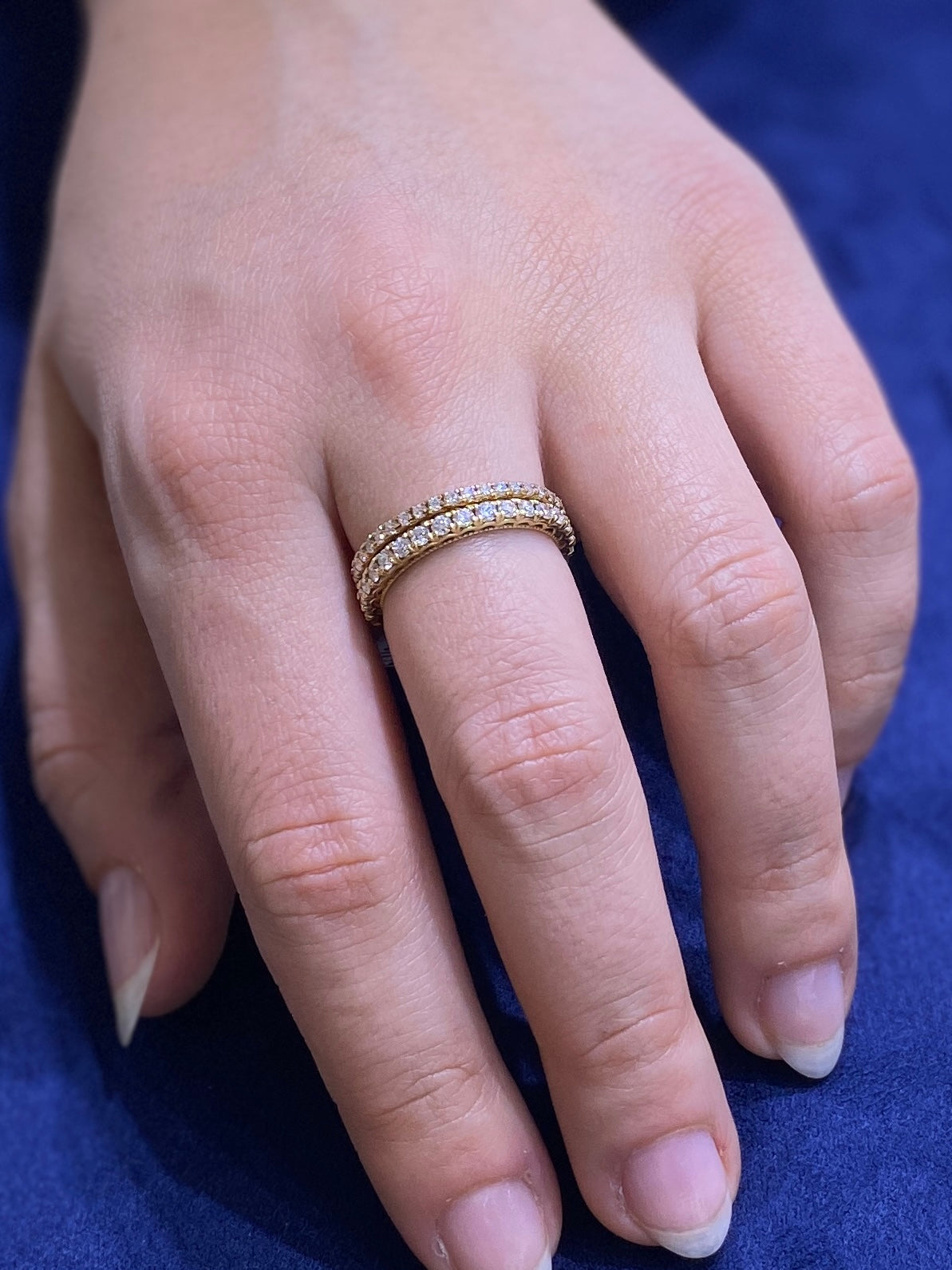 Milgrain Filigree Round-Cut Thin Diamond Eternity Ring in 14K Yellow Gold