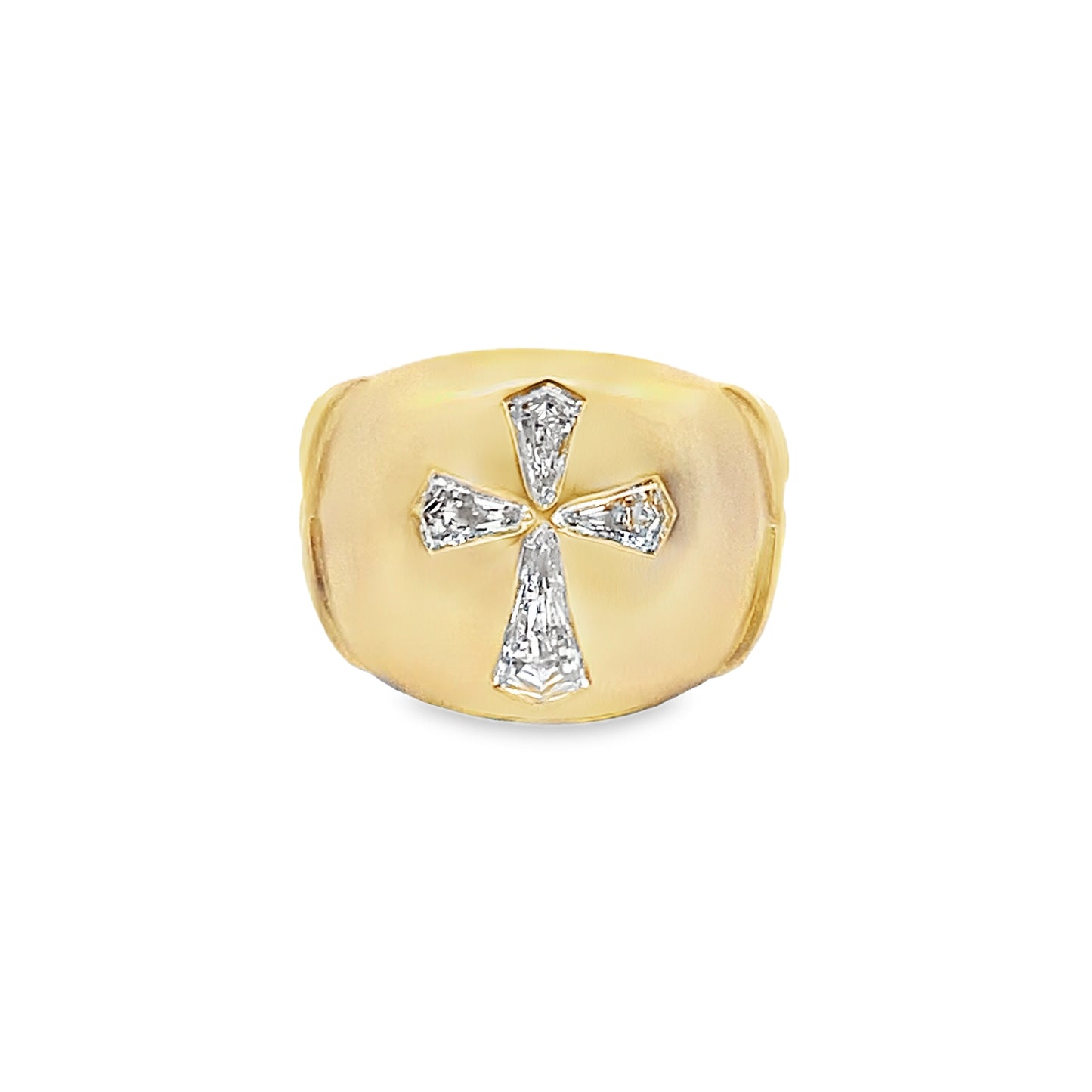 Kite-Cut Diamonds in Cross Shaped 14K Solid Yellow Gold Men’s Ring