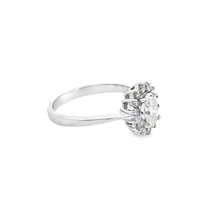 Diamond Oval-Cut Ring with Diamond Halo in 14k White Gold