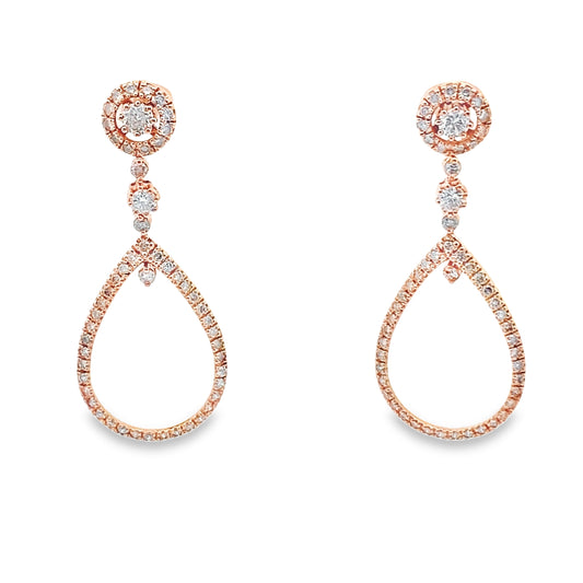 Teardrop Round Brilliant-Cut Diamond Dangle Earrings in 14K Rose Gold