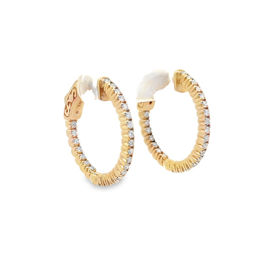 Round Brilliant-Cut Diamond Huggie Hoop Earrings in 14K Yellow and White Gold