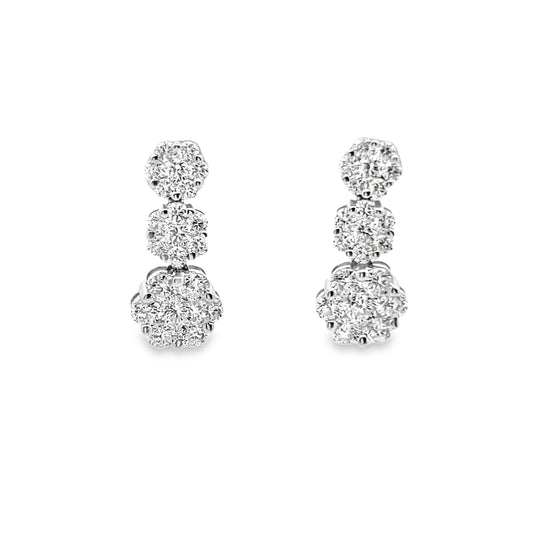 Floral Diamond Cluster Drop Earrings in 18K White Gold