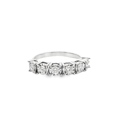 Seven-Stone Round Brilliant-Cut Diamond Ring in 14K White Gold