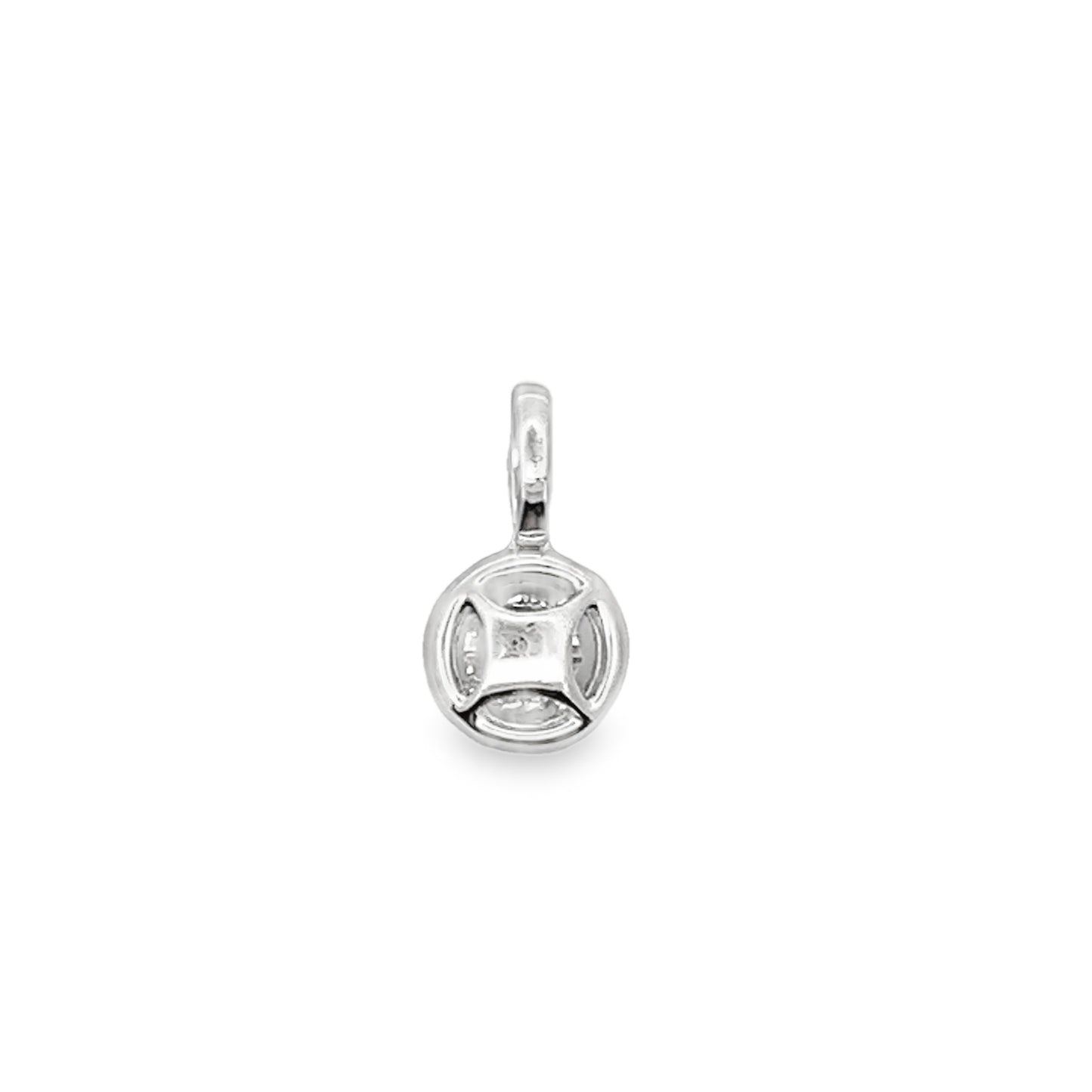 Round Brilliant Cut Diamond Pendant with Halo in 18K White Gold