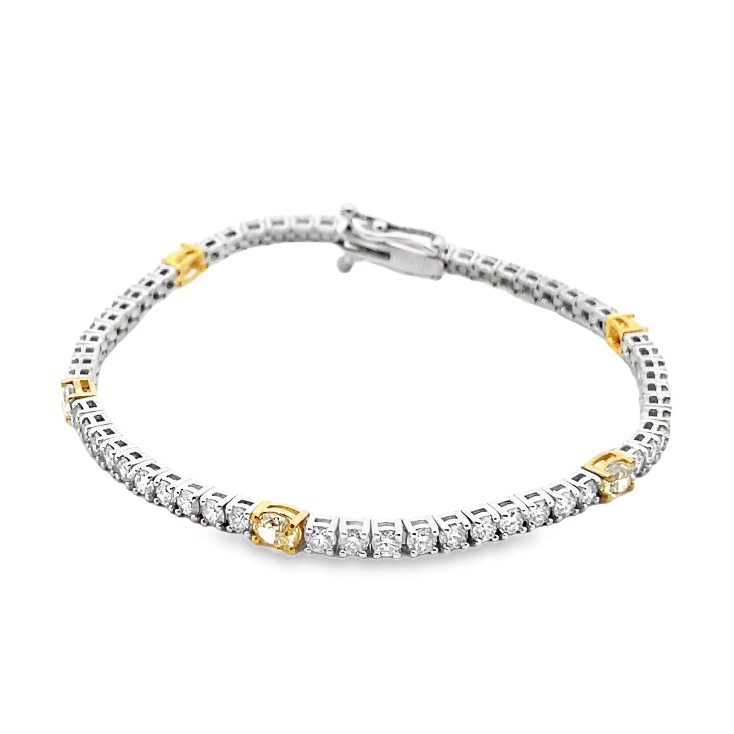 Alternating Fancy Yellow Diamond Tennis Bracelet in 14K White Gold