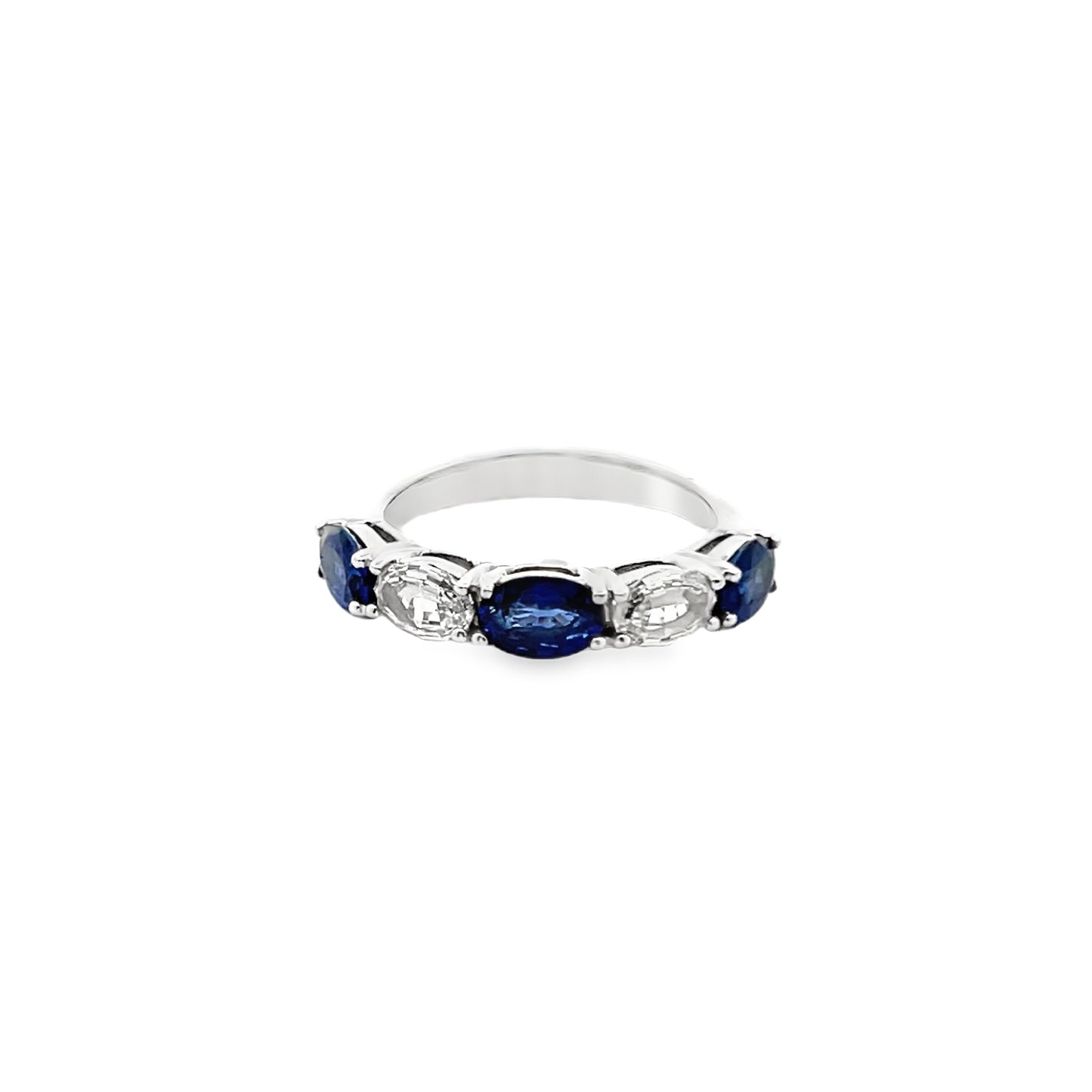 Halfway Alternating Oval Cut Sapphire and Diamond Ring in 14K White Gold