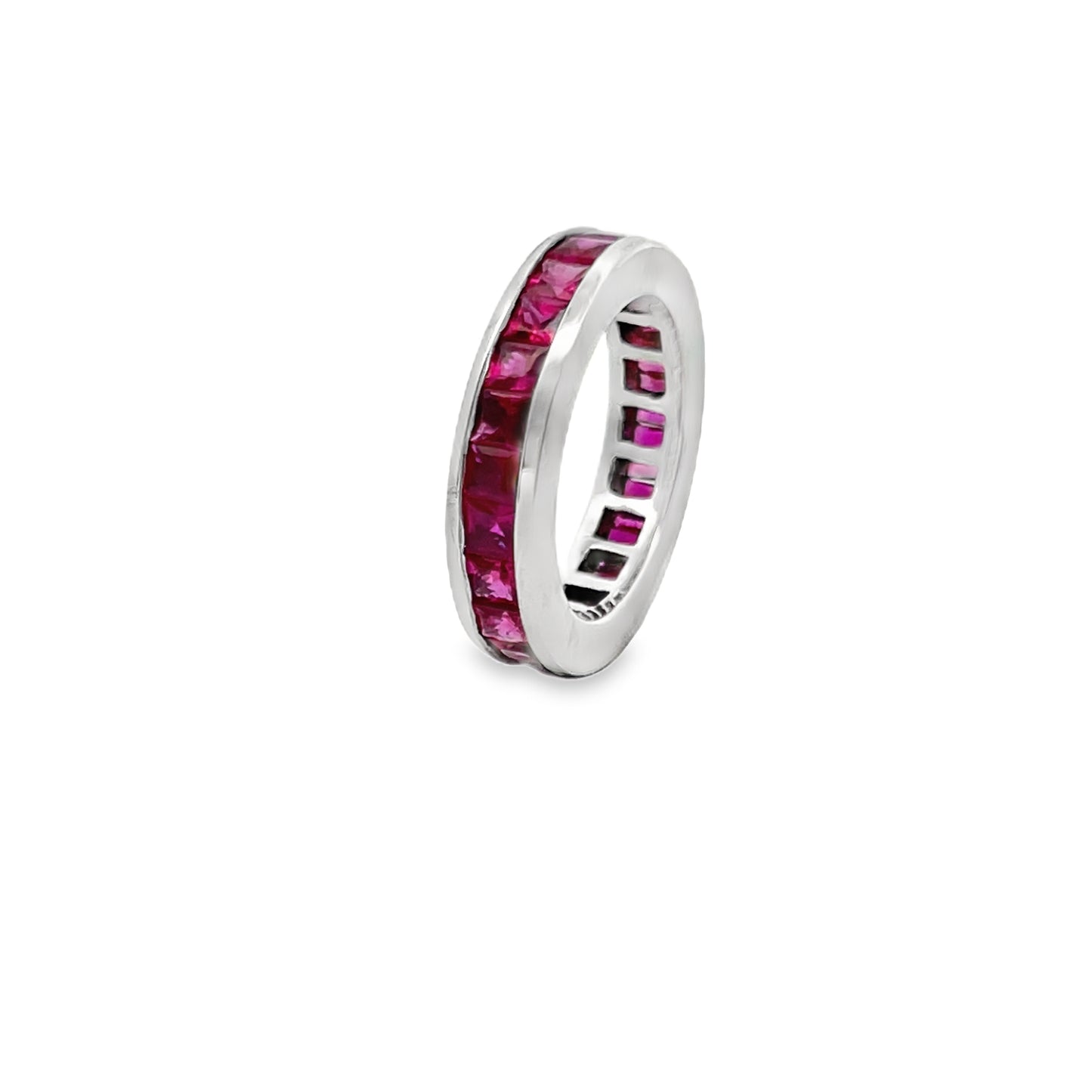 Channel Set Princess-Cut Ruby Eternity Ring in 14K White Gold