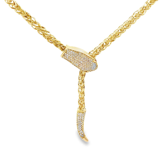 Adjustable Snake Chain Necklace in 14K Yellow Gold with Ruby and Diamonds