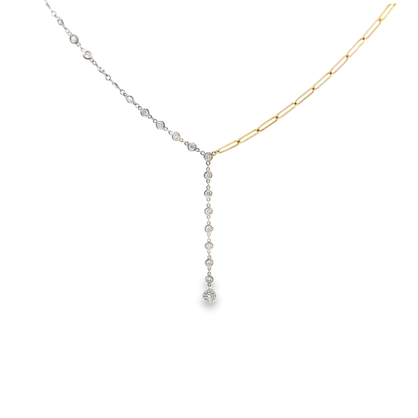 Bezel-Set Round Brilliant-Cut Diamond Necklace in 14K White and Yellow Gold