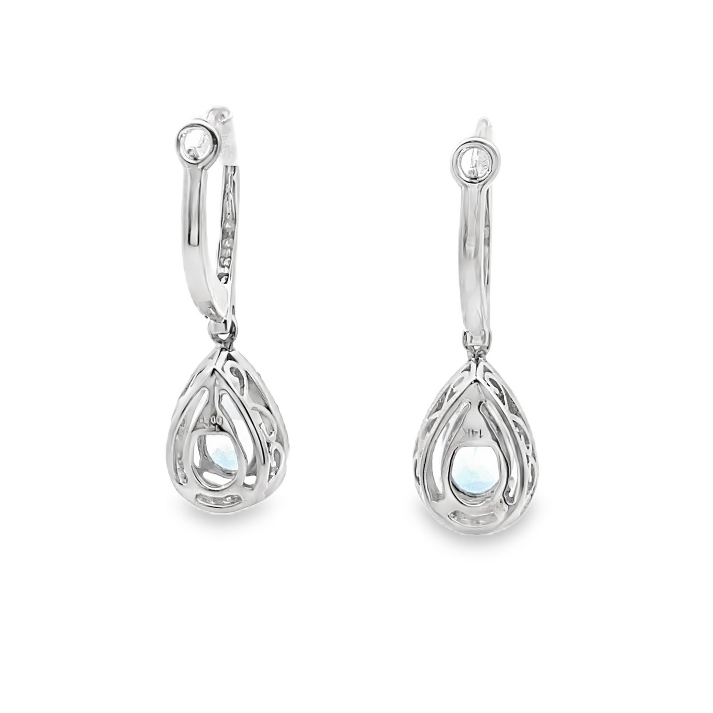 Aquamarine and Diamond Tear Drop Earrings in 14K White Gold