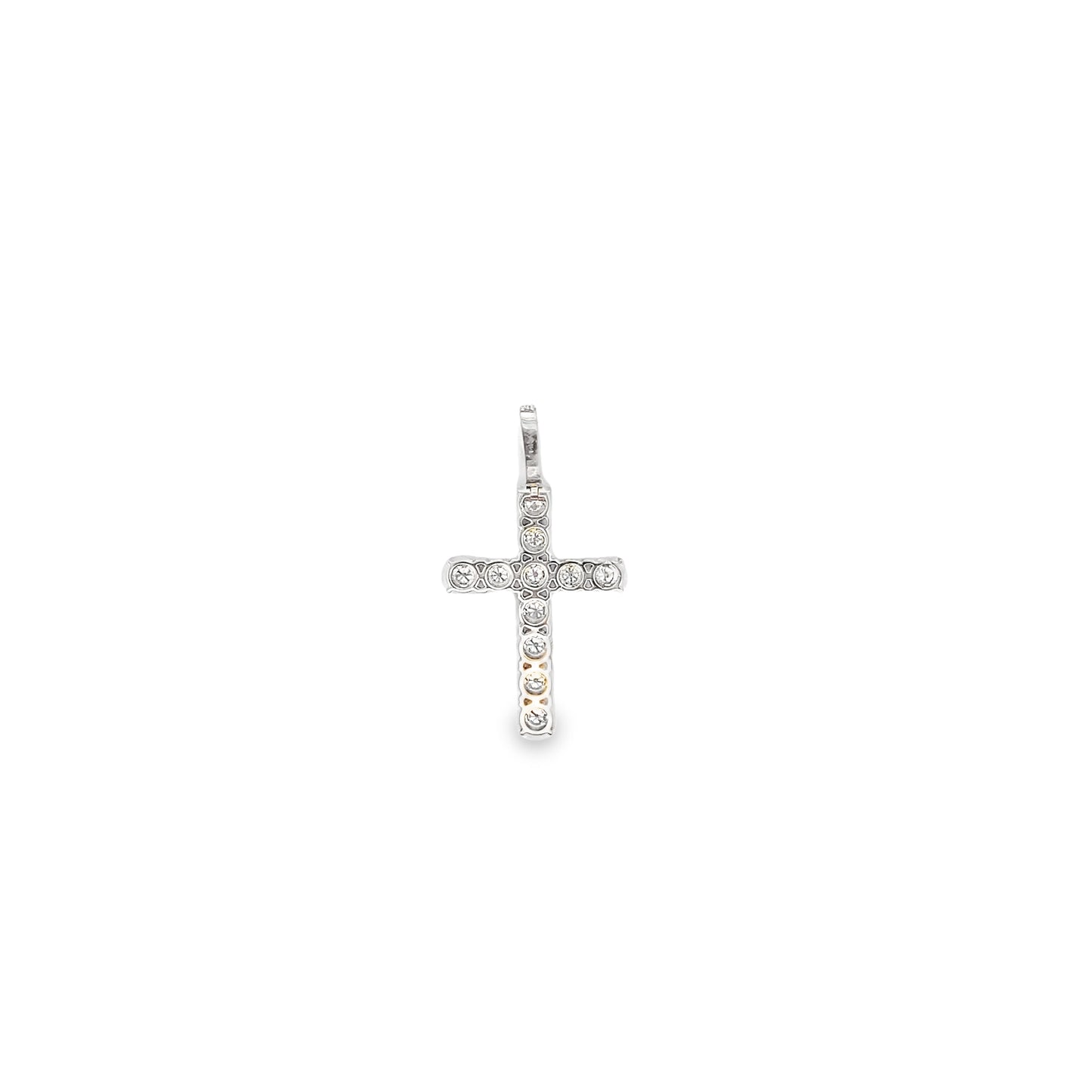 Round Cut Diamond Cross Necklace in 14K White Gold