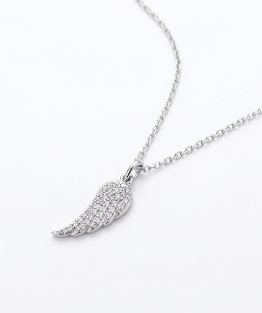 Diamond Feather Angel Wing Pendant in 14K White Gold