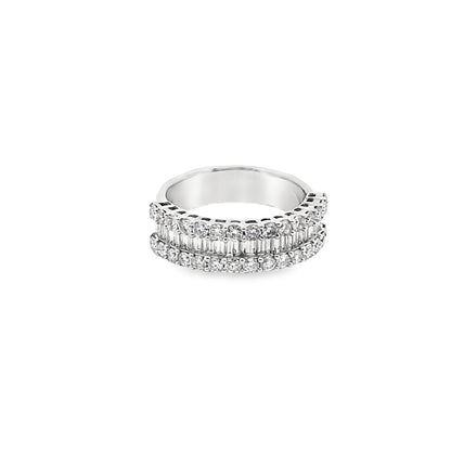 Channel Set Baguette-Cut and Round-Cut Diamonds Ring in 14K White Gold