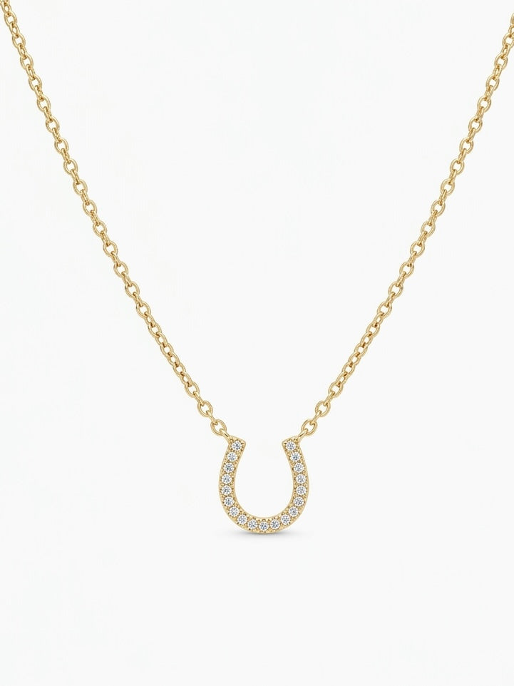 Lucky Diamond Horse Shoe Necklace in 14K Yellow Gold