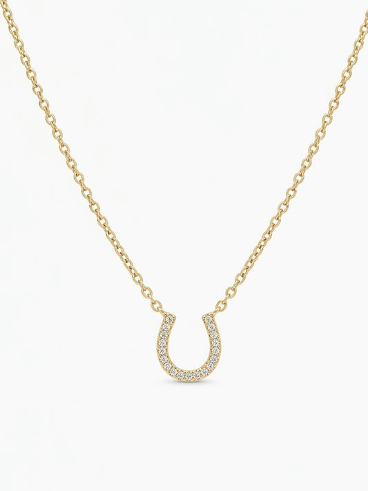 Lucky Diamond Horse Shoe Necklace in 14K Yellow Gold