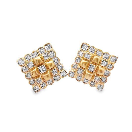 Square Diamond Lever Back Earrings in 14K Yellow Gold