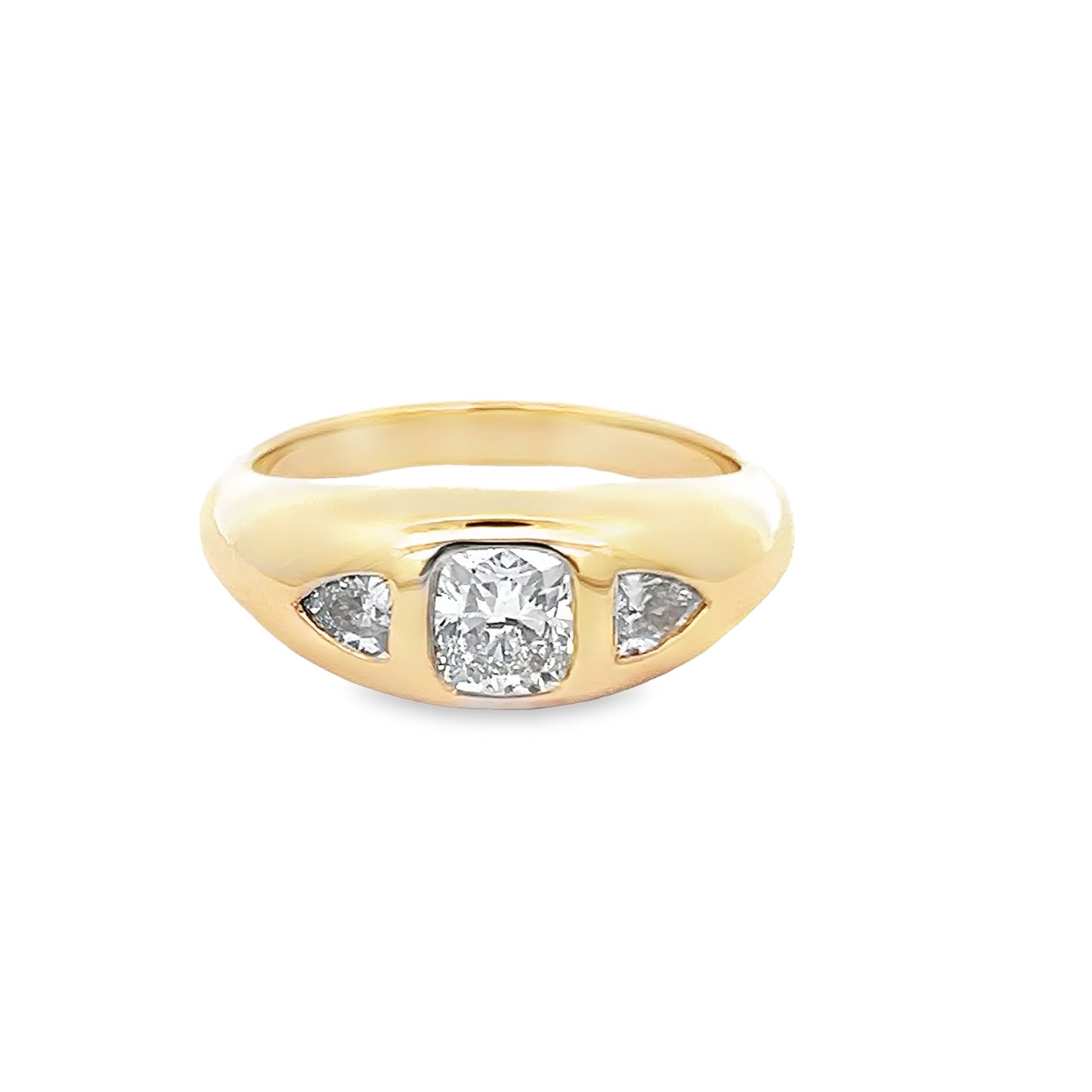 Three-Stone Diamond Spaceship Ring in 14K Yellow Gold