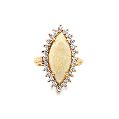 Marquise-Cut Opal Ring with Diamond Halo in 14K Yellow Gold