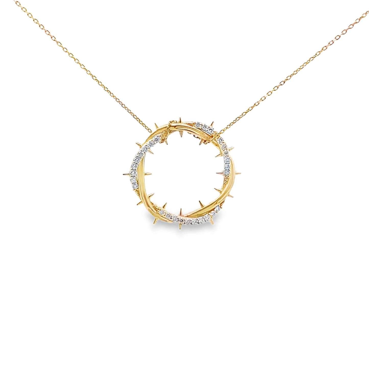 Crown of Thorns Diamond Encrusted Pendant Necklace in 14K Yellow Gold