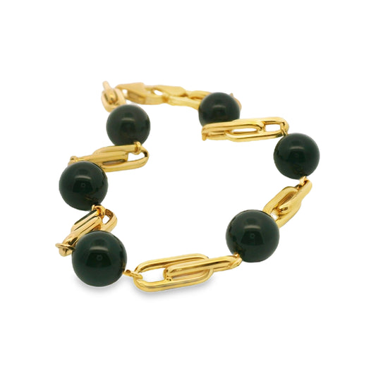 Black Onyx Beaded Link Bracelet in 18K Yellow Gold