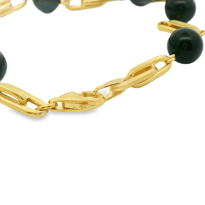 Black Onyx Beaded Link Bracelet in 18K Yellow Gold