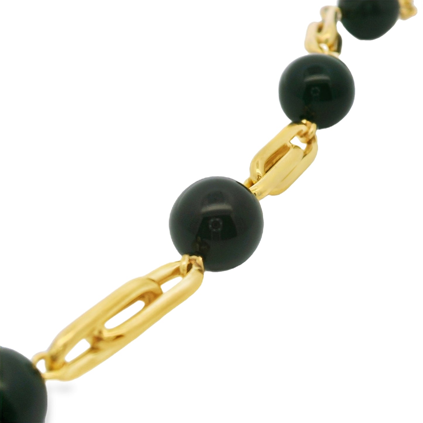 Black Onyx Beaded Link Bracelet in 18K Yellow Gold