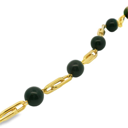 Black Onyx Beaded Link Bracelet in 18K Yellow Gold