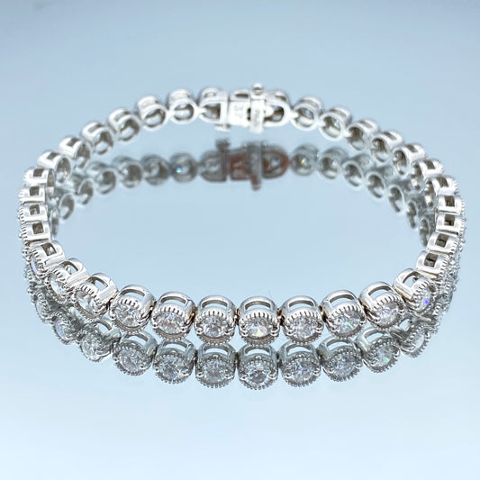 Bezel Set Diamond Tennis Bracelet in 14K White Gold - L and L Jewelry