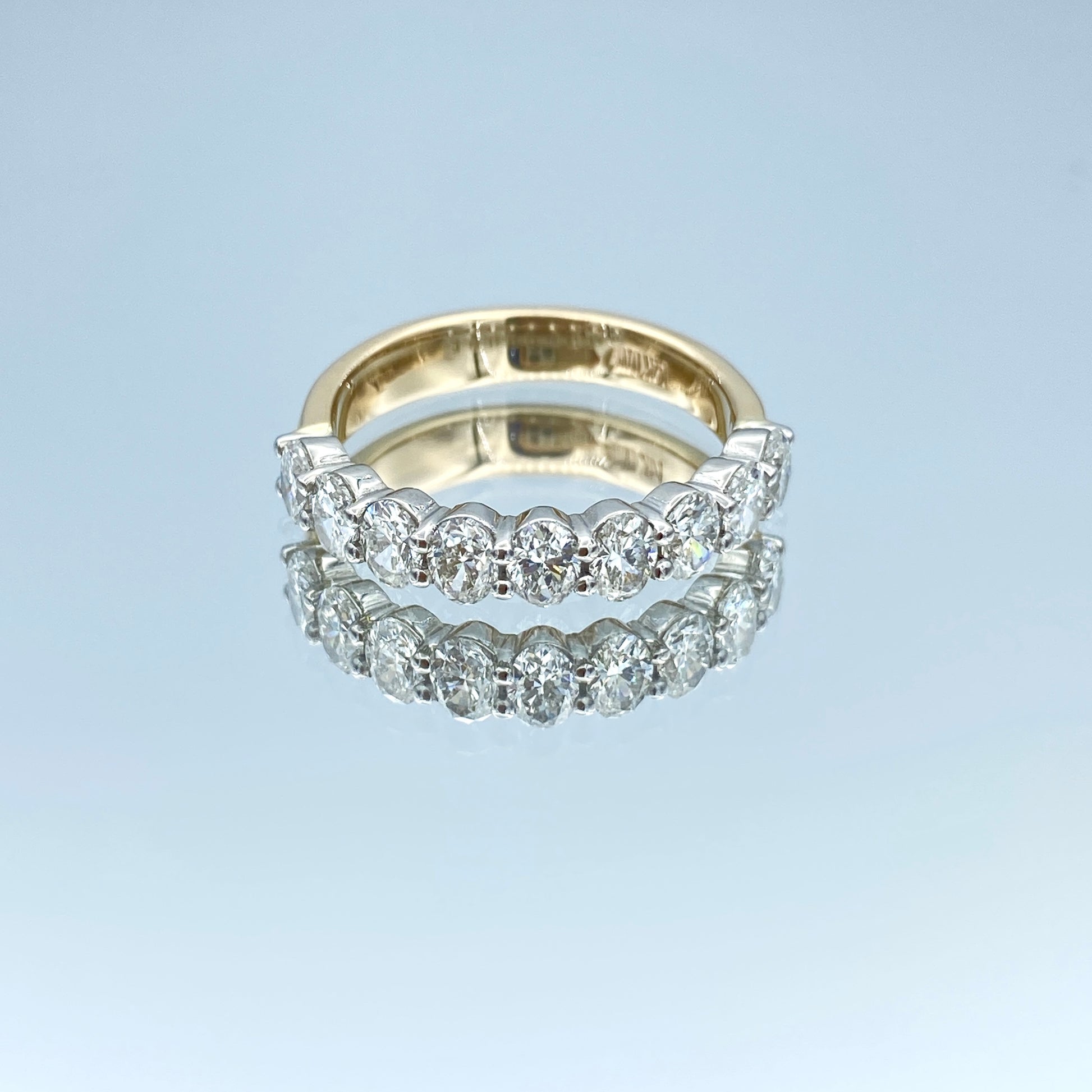 Nine Stone Oval-Cut Diamond Ring in Platinum and 14K Yellow Gold - L and L Jewelry