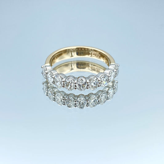 Nine Stone Oval-Cut Diamond Ring in Platinum and 14K Yellow Gold - L and L Jewelry