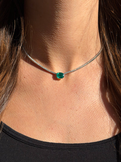 Dani Austin Green Emerald and Diamond Tennis Necklace
