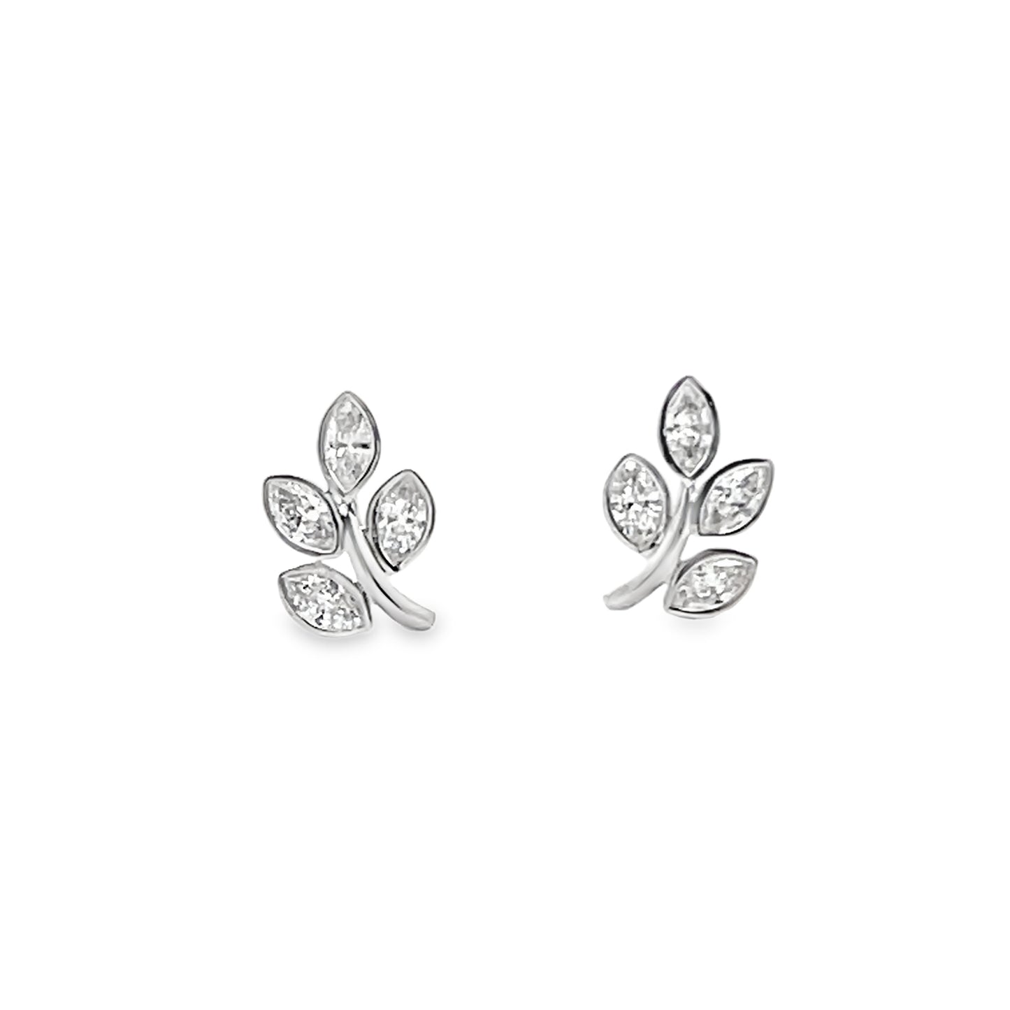 Marquise Diamond Leaf Bezel Earring Stud in 14K White Gold